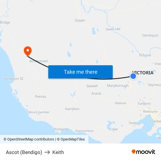 Ascot (Bendigo) to Keith map