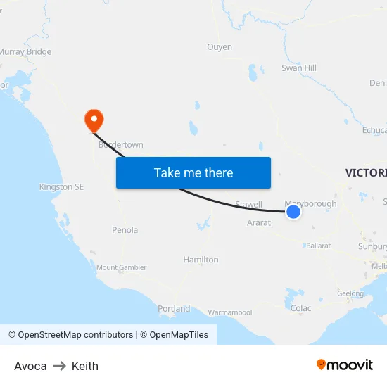 Avoca to Keith map