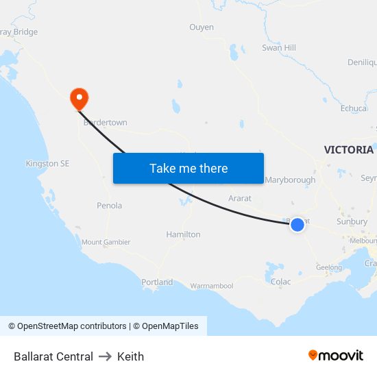Ballarat Central to Keith map