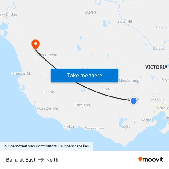 Ballarat East to Keith map