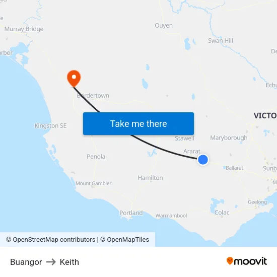 Buangor to Keith map