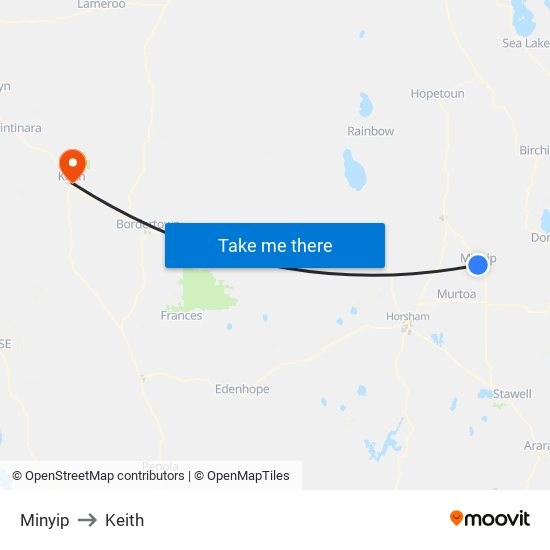 Minyip to Keith map