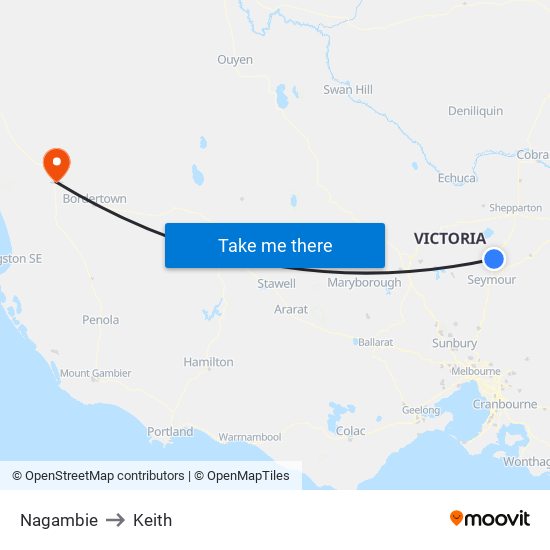 Nagambie to Keith map