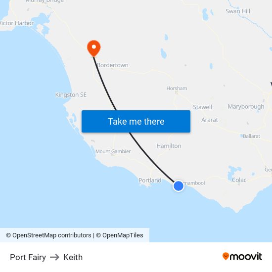 Port Fairy to Keith map