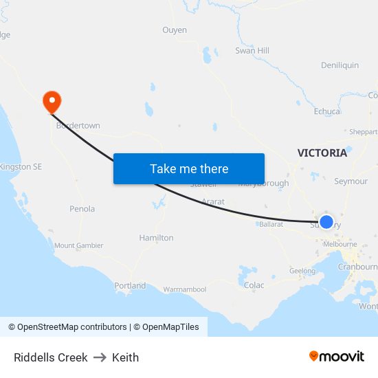 Riddells Creek to Keith map