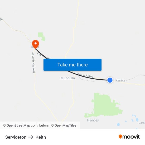 Serviceton to Keith map