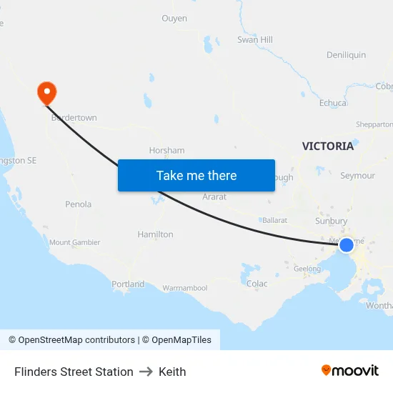 Flinders Street Station to Keith map