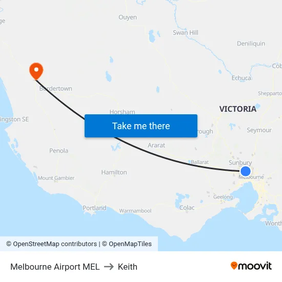 Melbourne Airport MEL to Keith map