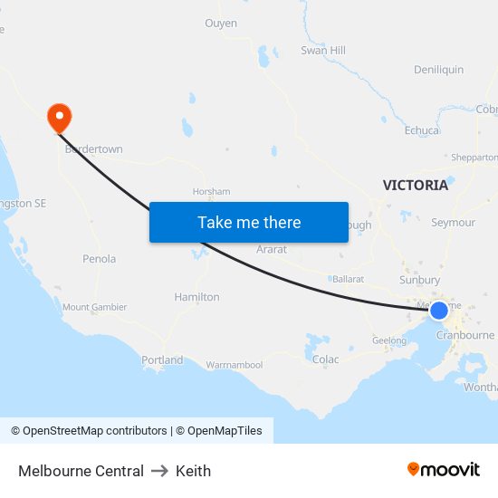 Melbourne Central to Keith map