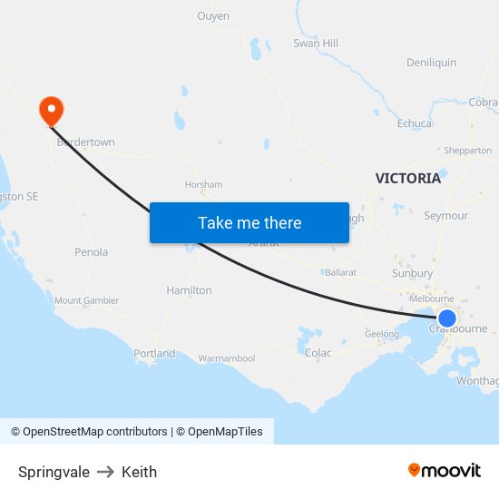 Springvale to Keith map