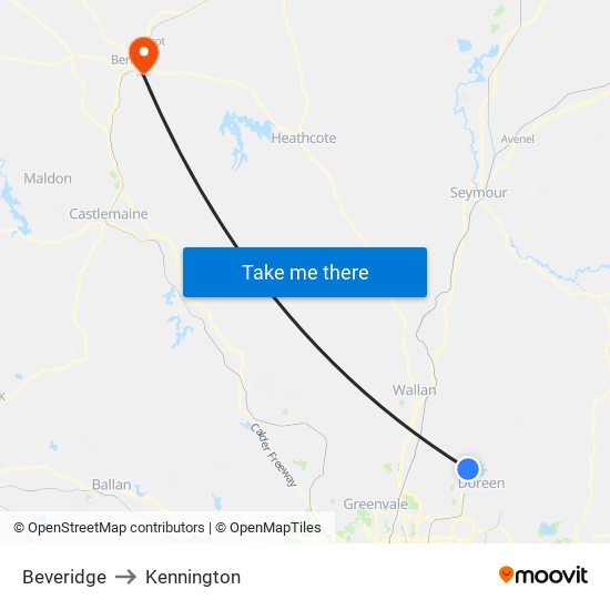 Beveridge to Kennington map