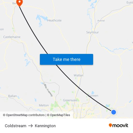 Coldstream to Kennington map