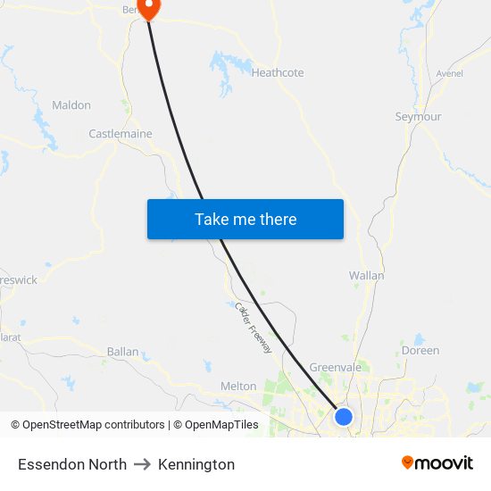 Essendon North to Kennington map