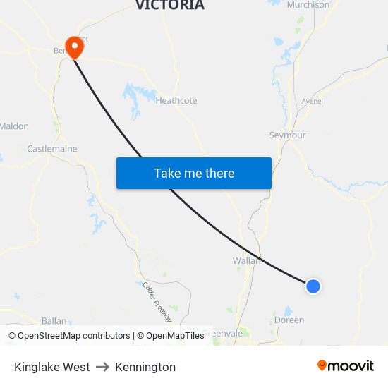 Kinglake West to Kennington map