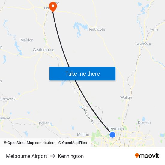 Melbourne Airport to Kennington map
