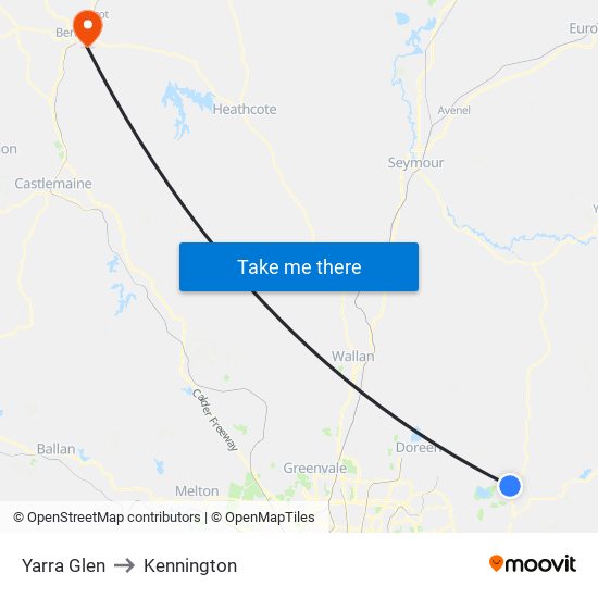 Yarra Glen to Kennington map