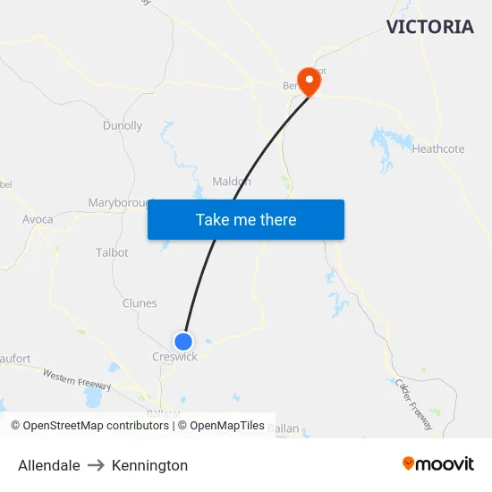 Allendale to Kennington map