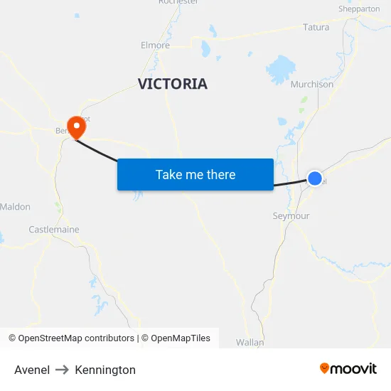 Avenel to Kennington map