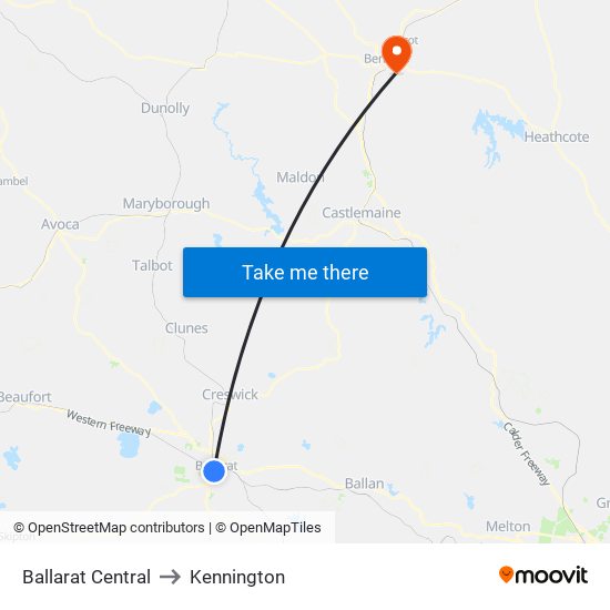Ballarat Central to Kennington map