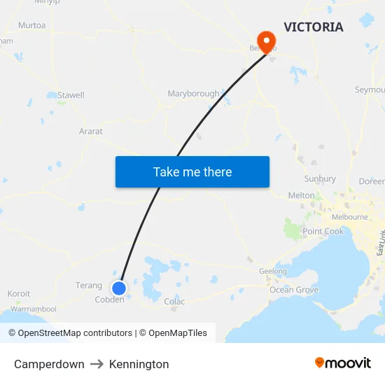 Camperdown to Kennington map