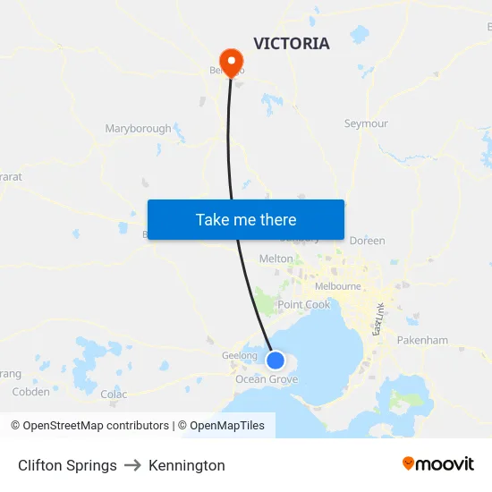 Clifton Springs to Kennington map