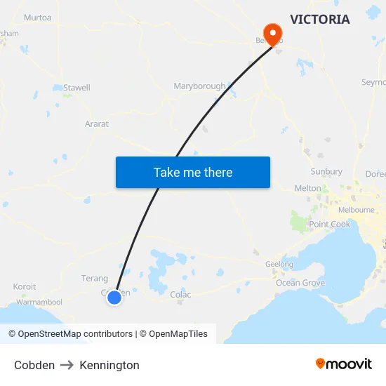 Cobden to Kennington map