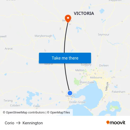 Corio to Kennington map