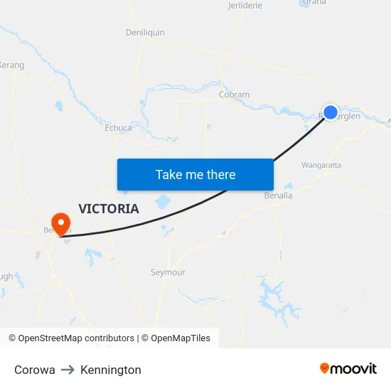 Corowa to Kennington map