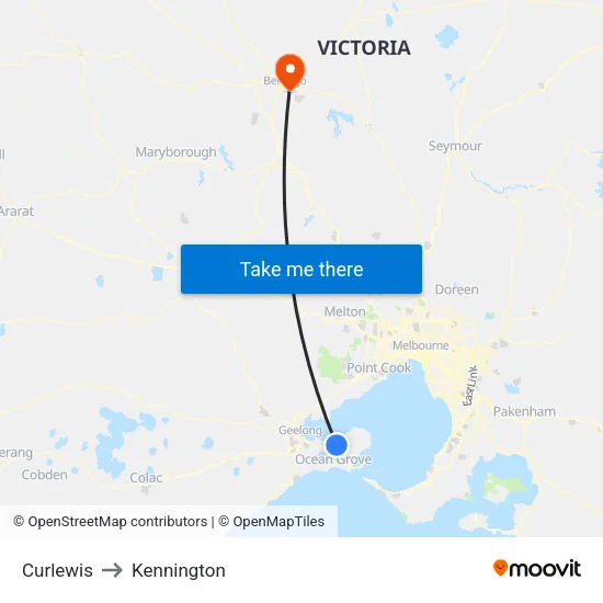 Curlewis to Kennington map