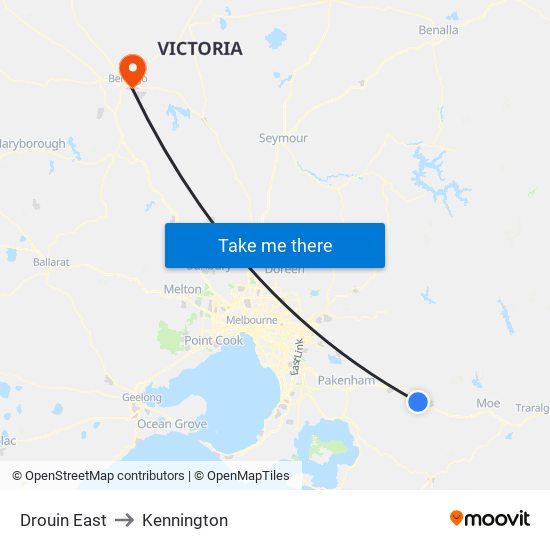 Drouin East to Kennington map