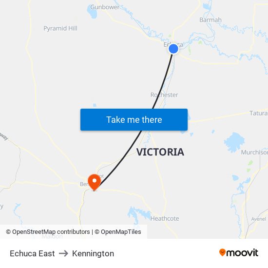 Echuca East to Kennington map