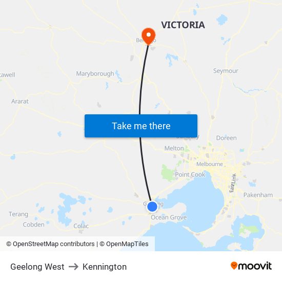 Geelong West to Kennington map