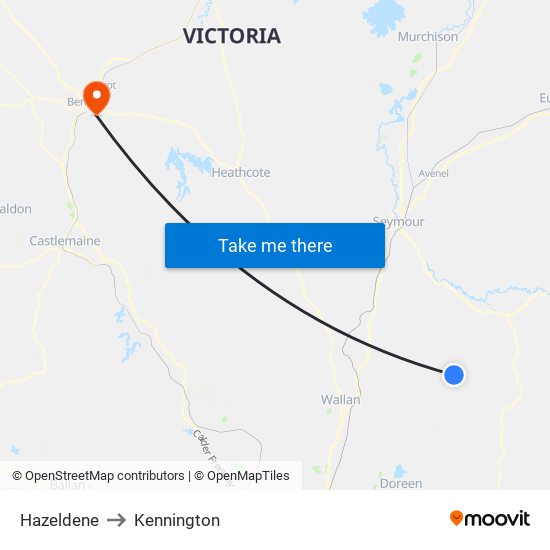 Hazeldene to Kennington map