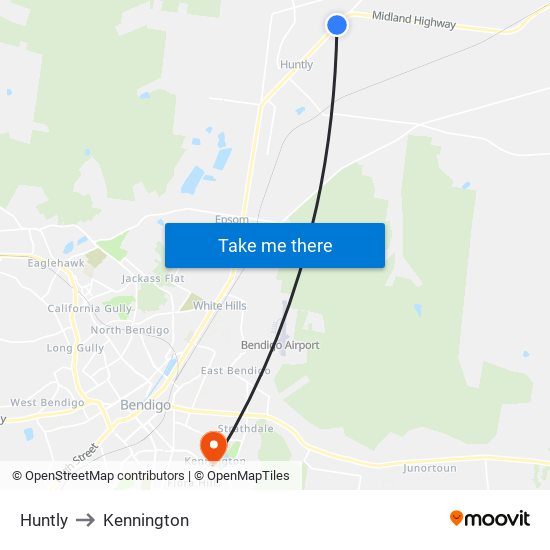 Huntly to Kennington map