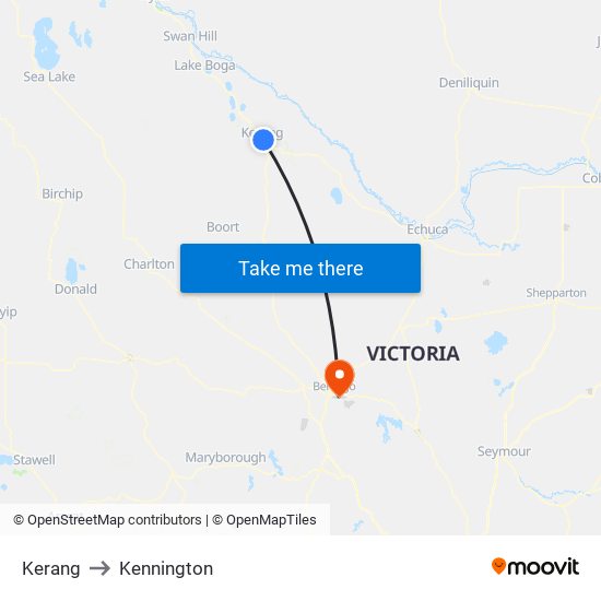 Kerang to Kennington map