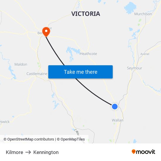 Kilmore to Kennington map