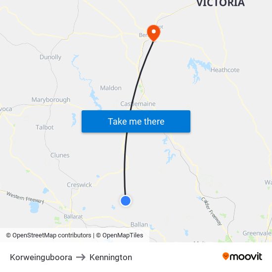 Korweinguboora to Kennington map