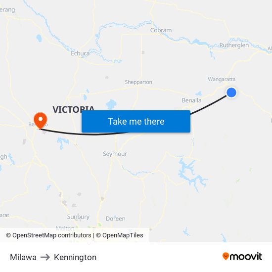 Milawa to Kennington map