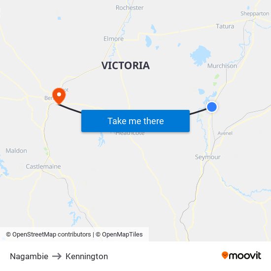 Nagambie to Kennington map