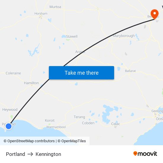 Portland to Kennington map