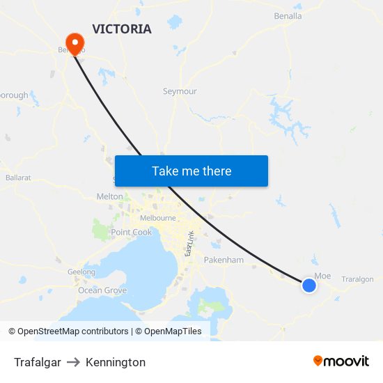 Trafalgar to Kennington map