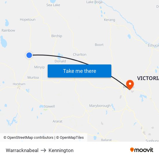 Warracknabeal to Kennington map