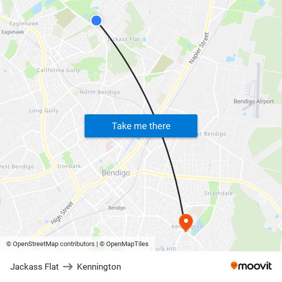 Jackass Flat to Kennington map