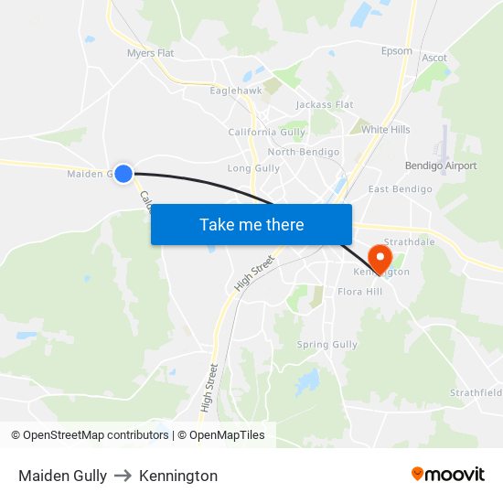 Maiden Gully to Kennington map