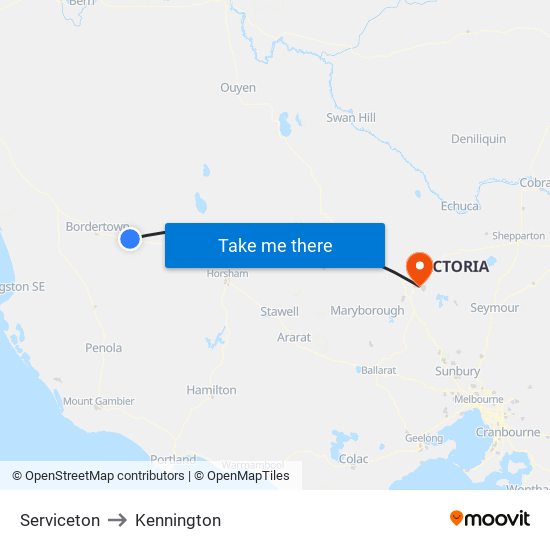 Serviceton to Kennington map