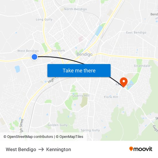 West Bendigo to Kennington map