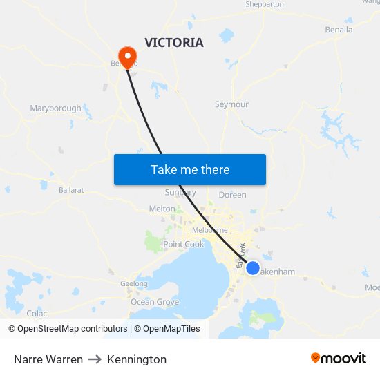 Narre Warren to Kennington map