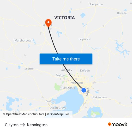 Clayton to Kennington map