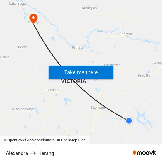 Alexandra to Kerang map