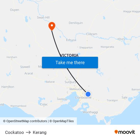 Cockatoo to Kerang map